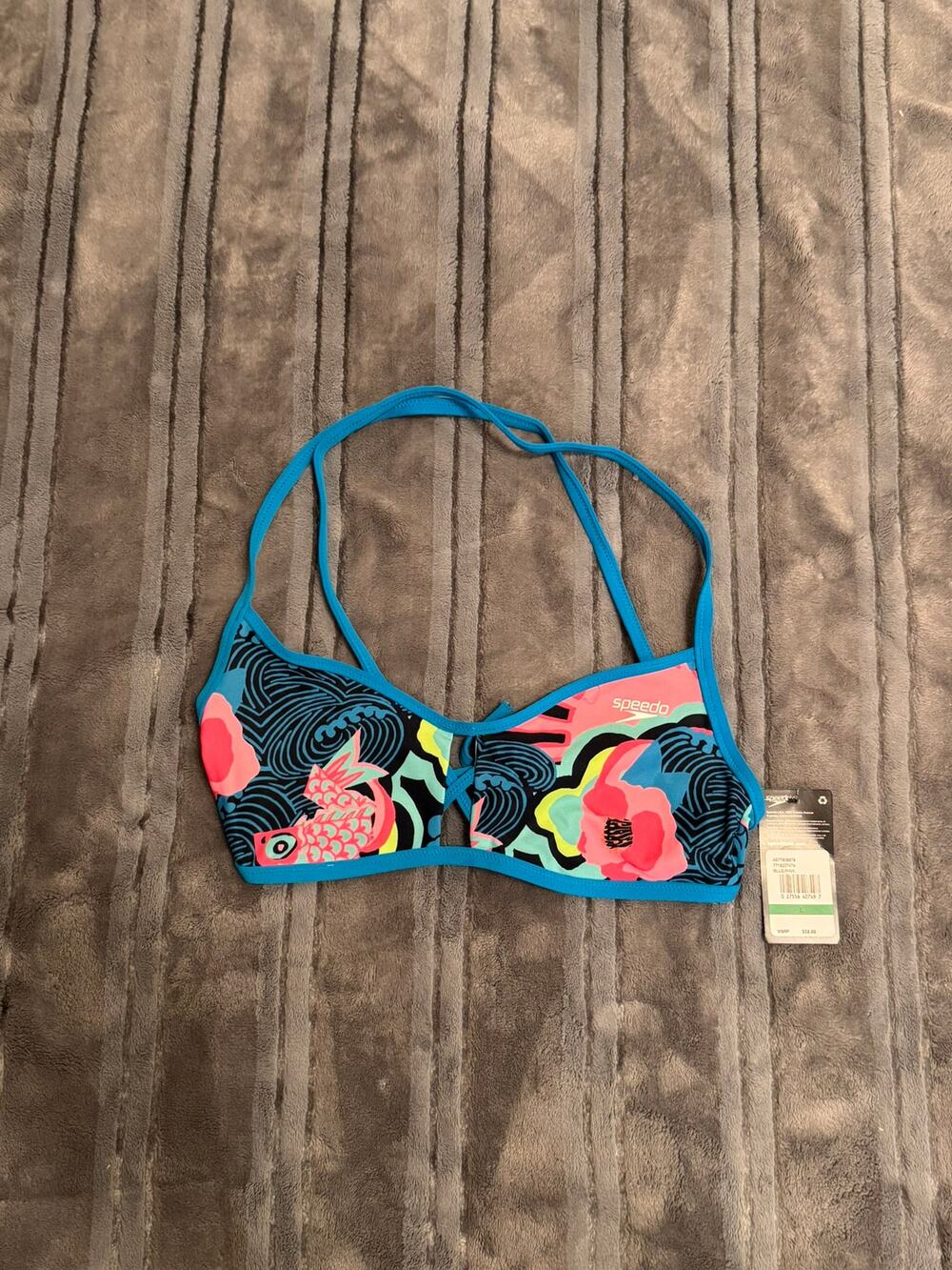NEW Speedo Women's Swimsuit Top Bikini Tie Back Print LARGE